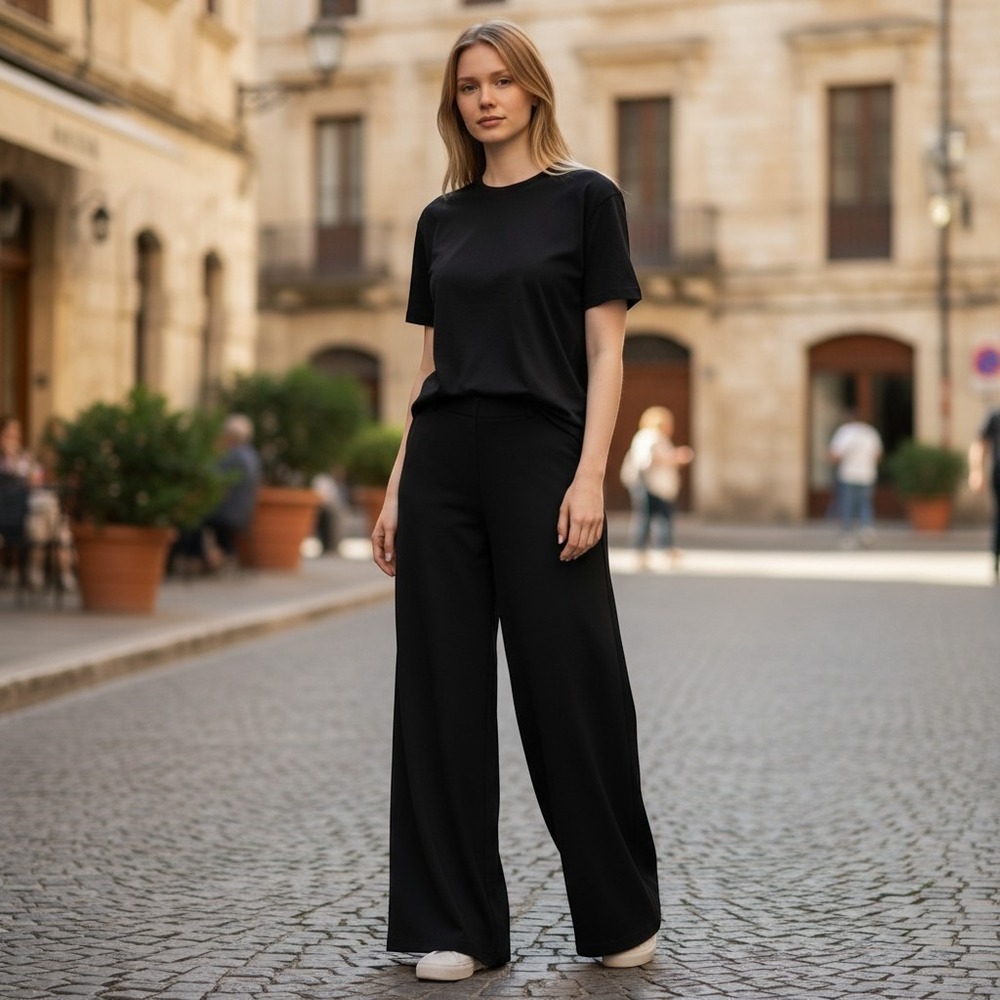 By Design Black Slacks Women Size 6 Wide Leg Trousers Professional Dress Pants